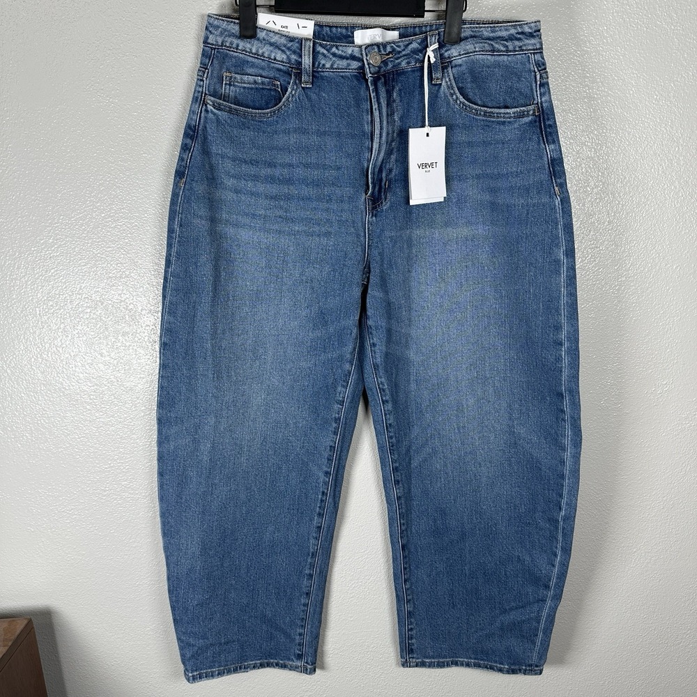 NEW Vervet Kate Barrel Leg Denim Jeans Women's Size 32 Blue Medium Wash